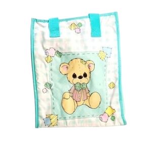 Vintage 80s 90s Pastel Kawaii Precious Moments Teddy Bear Plastic Tote Bag